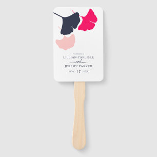 Modern Navy and Pink Ginkgo Leaves Wedding Program Hand Fan