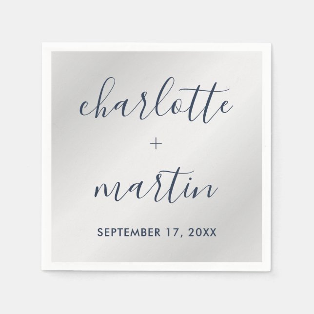 Modern Navy and Silver Engagement Wedding Shower Napkin (Front)