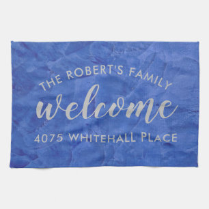 Modern Navy and Silver Personalised Name Tea Towel