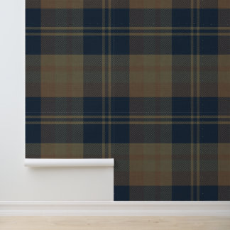 Modern Navy and Tan Japandi Plaid Wallpaper
