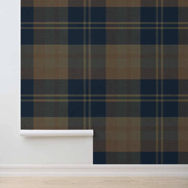 Modern Navy and Tan Japandi Plaid Wallpaper (Application)