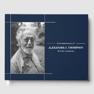 Modern Navy and White In Loving Memory Funeral Guest Book