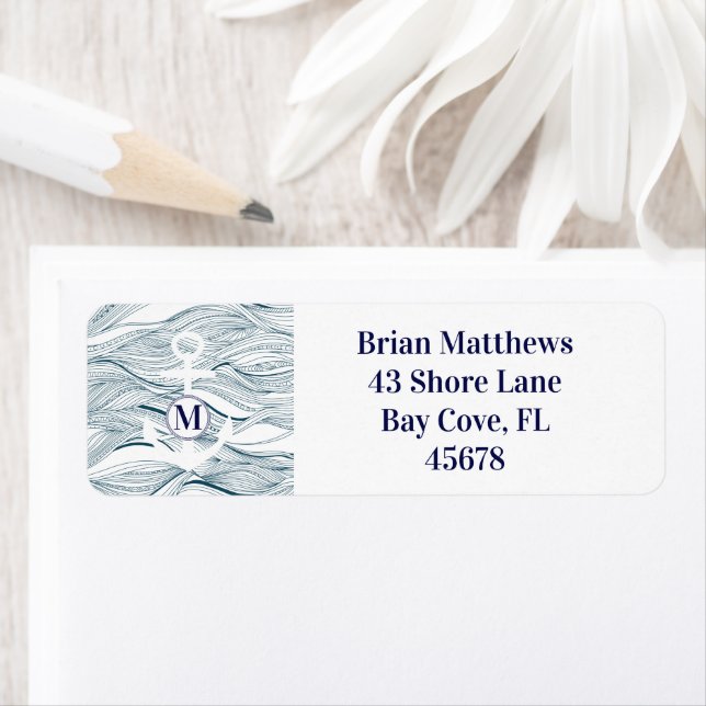 Modern Navy and White Nautical Monogram Address (Insitu)