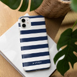 Modern Navy and White Stripe Personalised Case<br><div class="desc">Clean navy and white stripes with a name or text of your choice!</div>