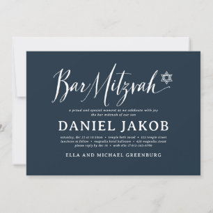 Modern Navy Bar Mitzvah Elegant Star of David Invitation