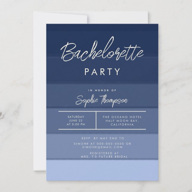 Modern Navy Beach Nautical Blue Bachelorette Party Invitation (Front)