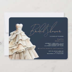 Modern Navy Beige Wedding Dress Bridal Shower Invitation