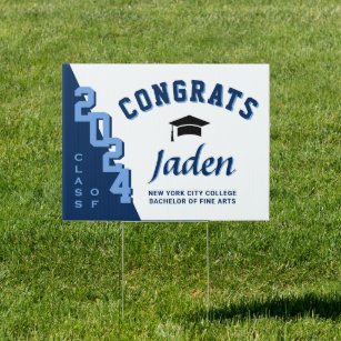 Modern Navy Blue 2024 Graduation Banner Yard Garden Sign