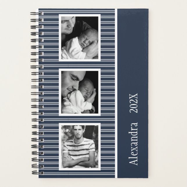 Modern Navy Blue 3 Photo 2023 Custom  Planner (Front)