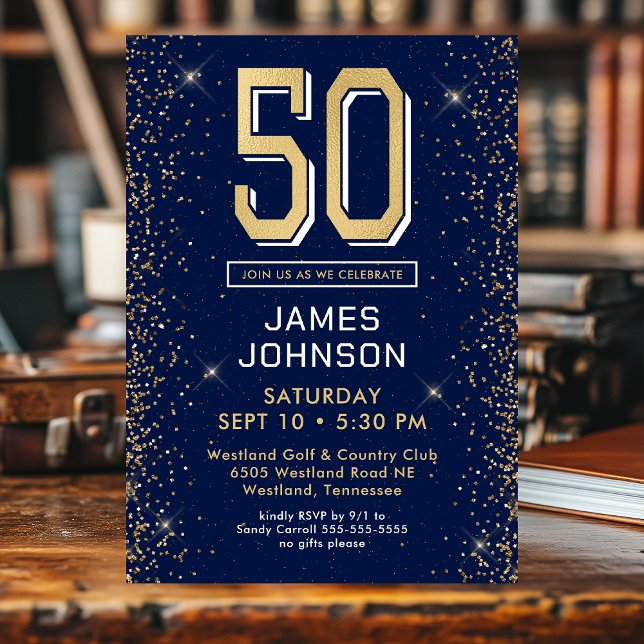 Modern Navy Blue 50th Birthday Invitation (Creator Uploaded)
