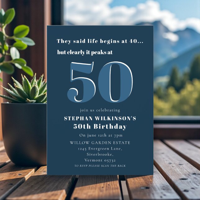 Modern Navy Blue 50th Birthday Invitation for Him (Creator Uploaded)