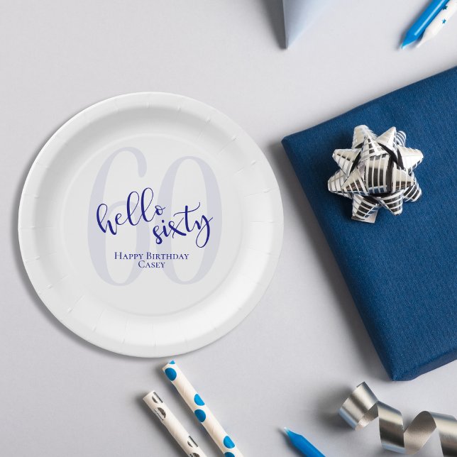 Modern Navy Blue 60th Birthday Paper Plate (Creator Uploaded)