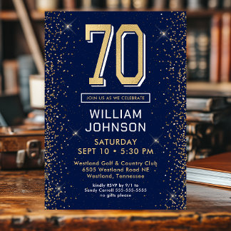 Modern Navy Blue 70th Birthday  Invitation
