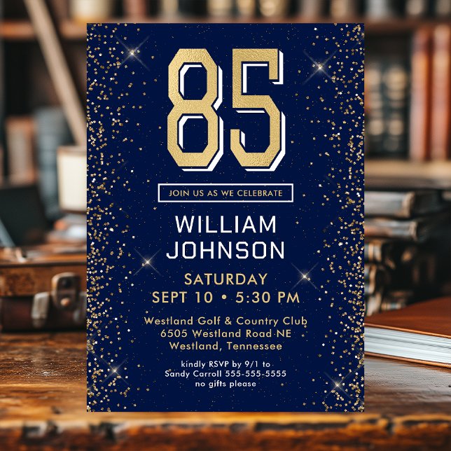 Modern Navy Blue 85th Birthday  Invitation (Creator Uploaded)