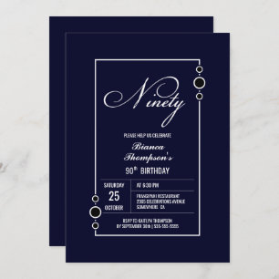 Modern Navy Blue 90th Birthday Party Invitation