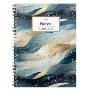 Modern Navy Blue Abstract Winter Glitter Monogram Notebook
