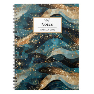 Modern Navy Blue Abstract Winter Glitter Pattern Notebook