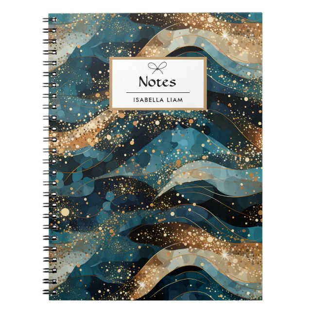 Modern Navy Blue Abstract Winter Glitter Pattern Notebook (Front)