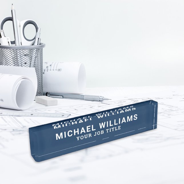 Modern Navy Blue Acrylic Office Employee Nameplate (Creator Uploaded)