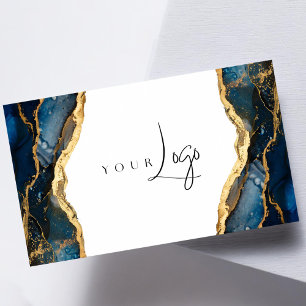 Modern Navy Blue Agate Logo Business Card