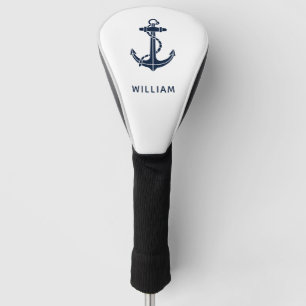 Modern Navy Blue Anchor Nautical Personalised Golf Head Cover