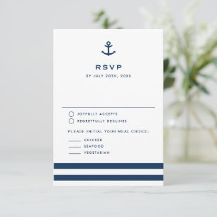 Modern Navy Blue Anchor Nautical Wedding RSVP Card