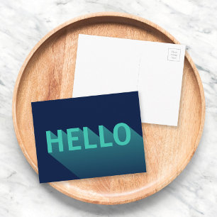 Modern Navy Blue and Aqua Teal Hello Typography Postcard
