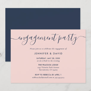 Modern Navy Blue and Blush Engagement Party Invitation