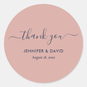 Modern Navy Blue and Blush Thank You Stickers