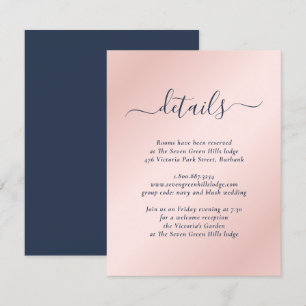 Modern Navy Blue and Blush Wedding Enclosure Card