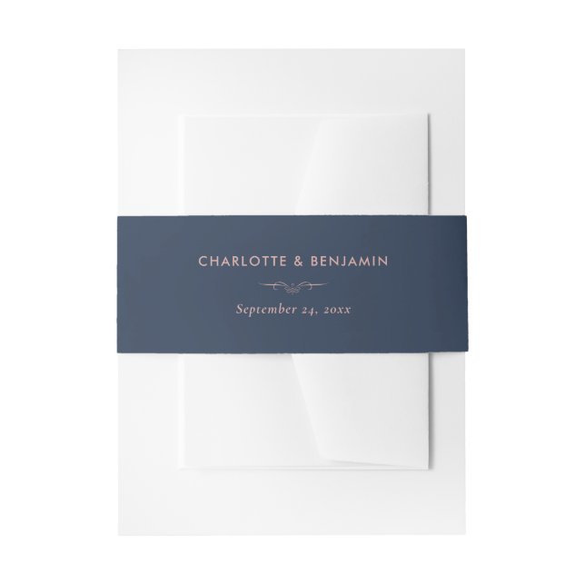 Modern Navy Blue and Blush Wedding Invitation Invitation Belly Band (Front Example)