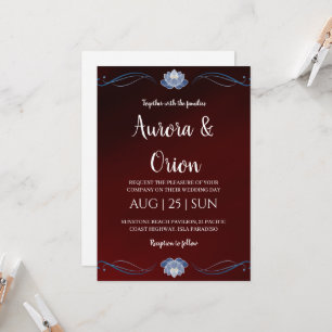 modern navy blue and burgundy wedding invitations