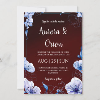 modern navy blue and burgundy wedding invitations