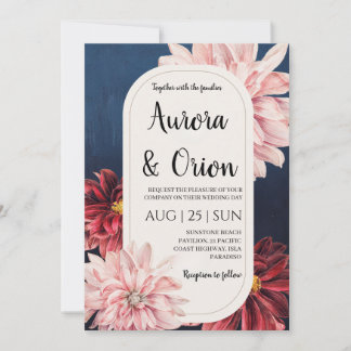 modern navy blue and burgundy wedding invitations
