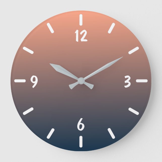 Modern Navy Blue and Coral Gradient Large Clock (Front)