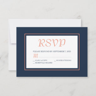 Modern Navy Blue and Coral RSVP Card