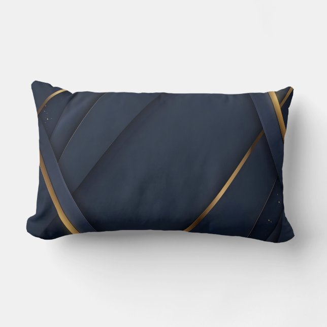 Modern Navy Blue and Gold Geometric  Lumbar Cushion (Front)