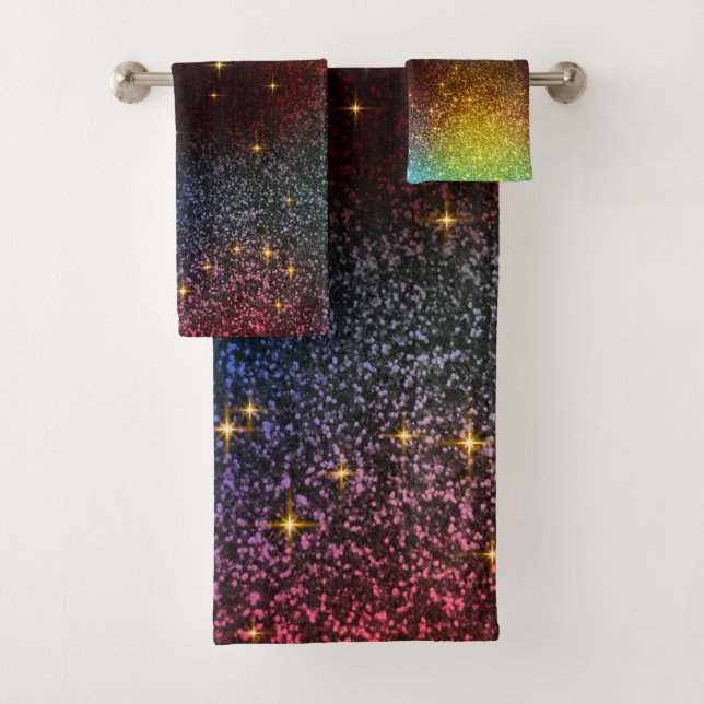 Modern Navy Blue And Gold Glitter Texture  Bath Towel Set (Insitu)