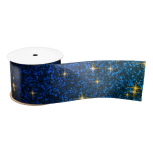 Modern Navy Blue And Gold Glitter Texture Satin Ri Ribbon