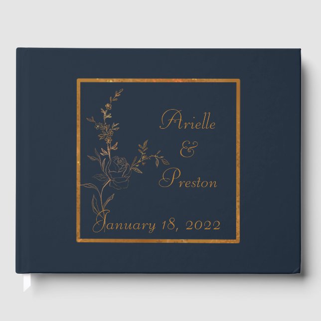 Modern Navy Blue and Gold Guest Book (Front)