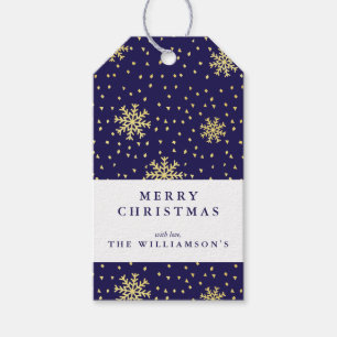 Modern Navy Blue and Gold Snowflake Christmas Gift Tags