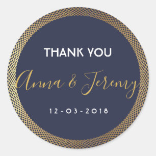 Modern navy blue and gold wedding sticker