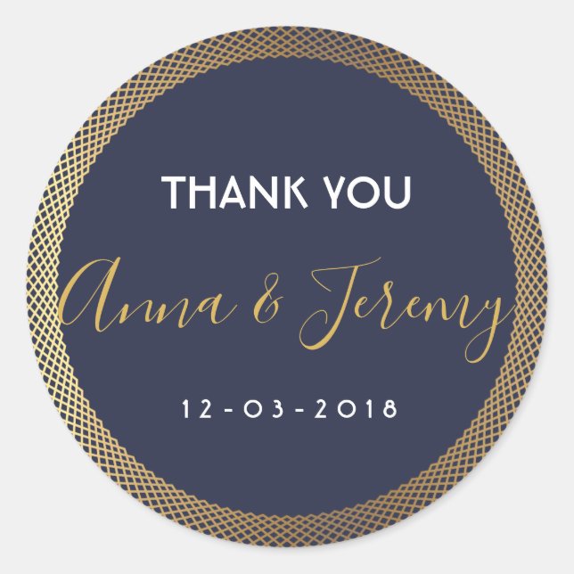 Modern navy blue and gold wedding sticker (Front)