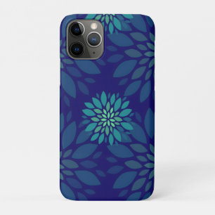 Modern Navy Blue and Green Floral Leaves Pattern iPhone 11 Pro Case
