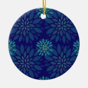 Modern Navy Blue and Green Floral Leaves Pattern Ceramic Tree Decoration