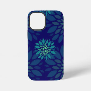 Modern Navy Blue and Green Floral Leaves Pattern iPhone 12 Mini Case