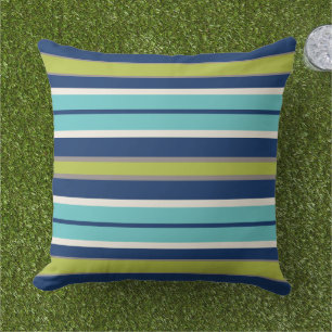 Modern Navy Blue and Green Stripes Cushion