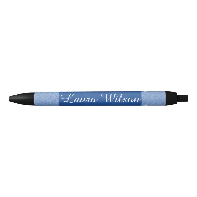 Modern Navy Blue and Lines Monogram Black Ink Pen (Front)