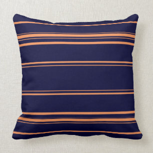 Modern Navy Blue And Orange Stripes Cushion