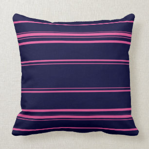 Modern Navy Blue And Pink Stripes Cushion